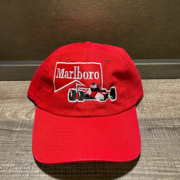 Marlboro Race Car Racing Team Embroider on Red Adjustable Hat - Picture 1 of 3
